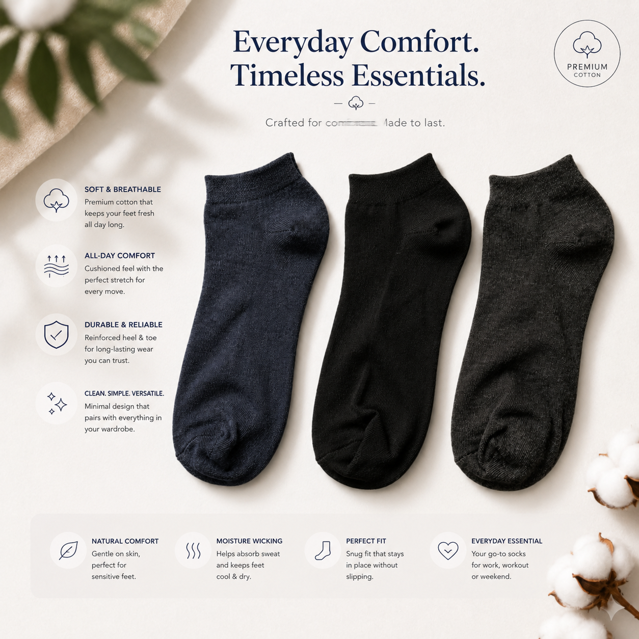 Stitchr Ankle Socks for Unisex - Pack of 3