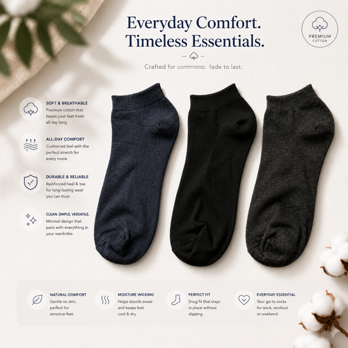 Stitchr Ankle Socks for Unisex - Pack of 3