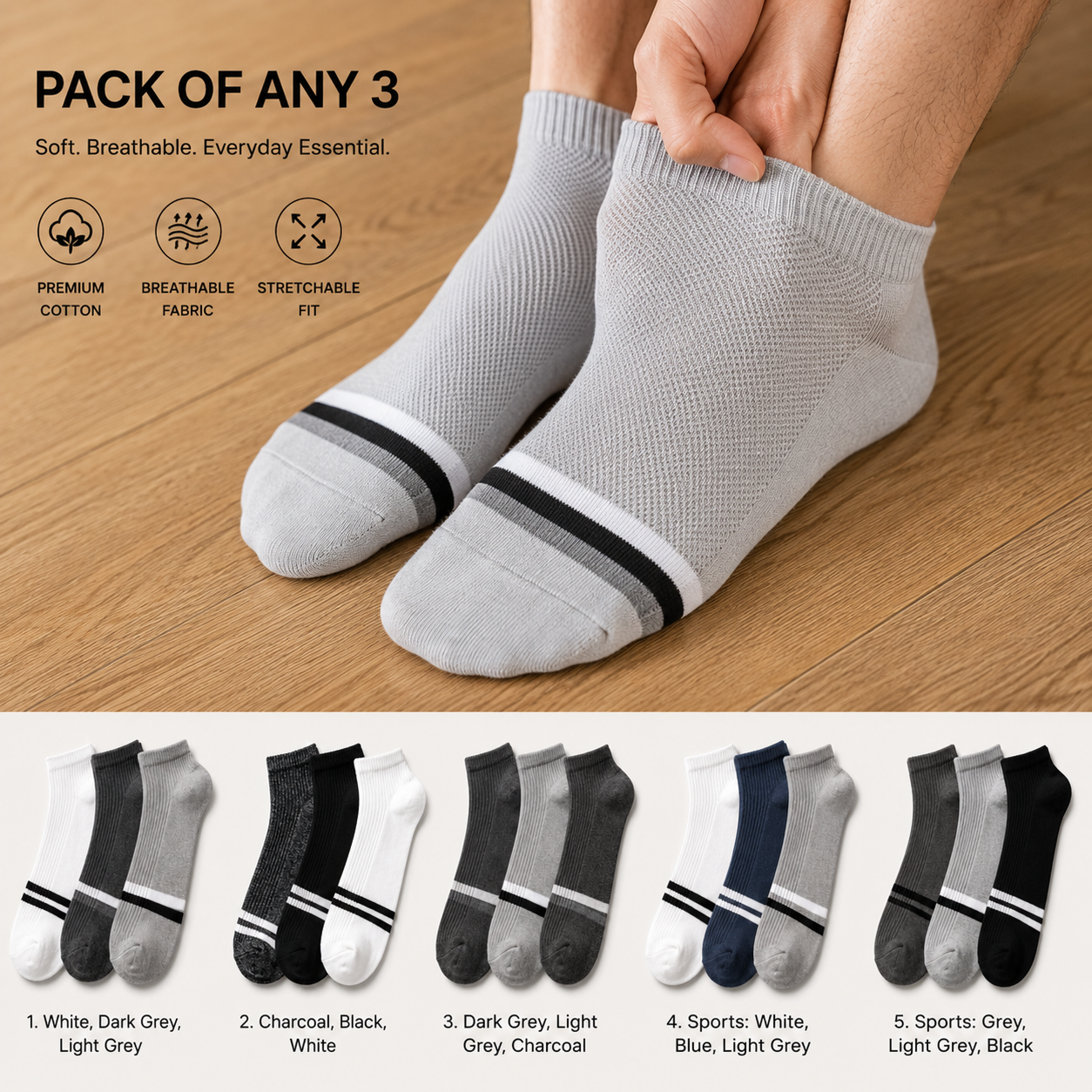 Stitchr Casual Latest Men Socks Sports - Pack of 3