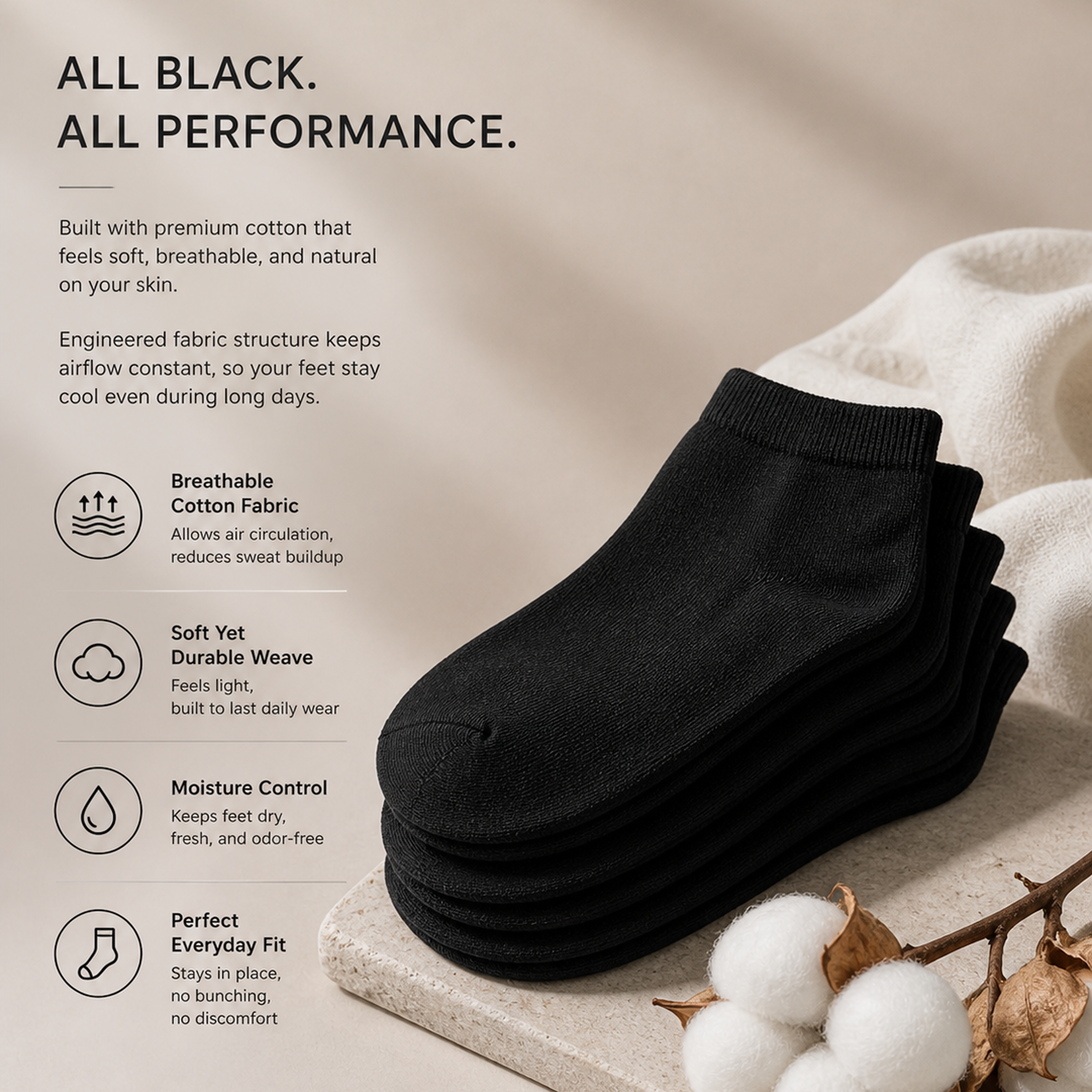 Unisex Ankle Socks | Breathable Cotton Daily Use