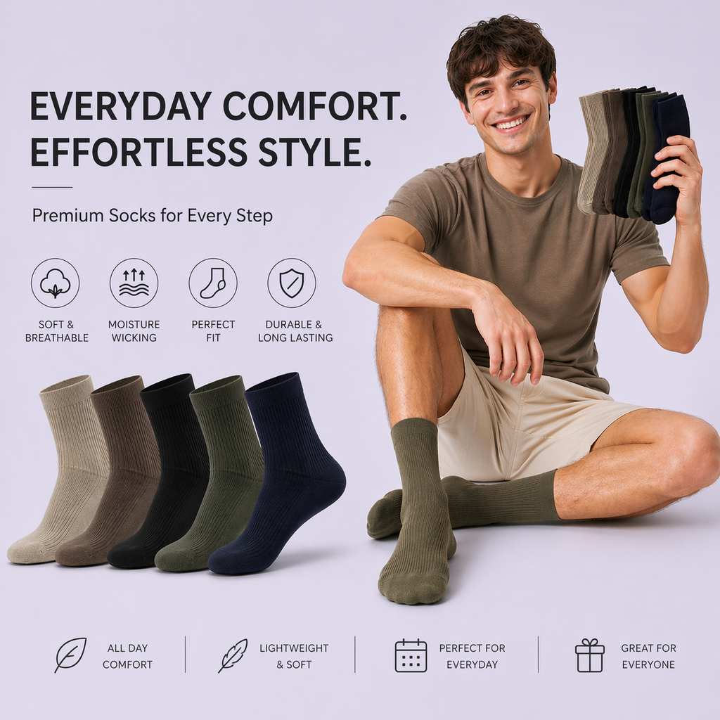 Unisex Classic Crew Socks - Pack of 5