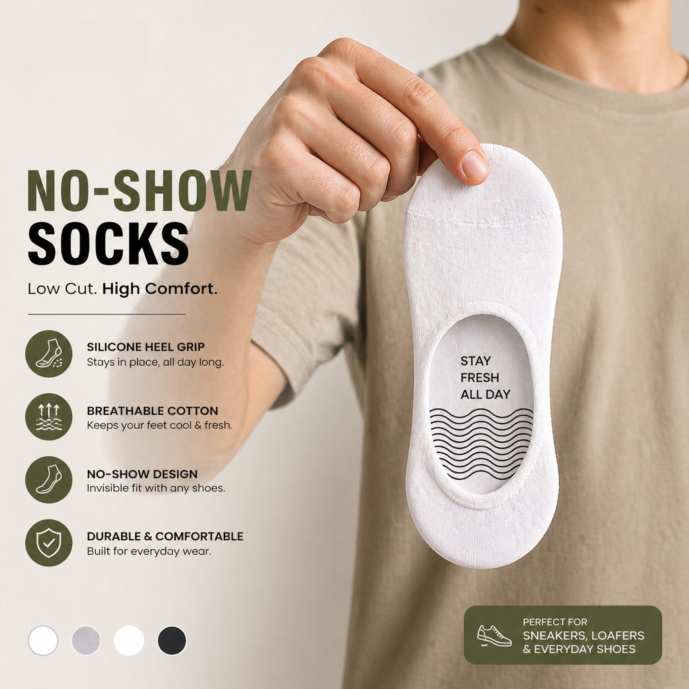 Premium No Show Socks - Pack of 4